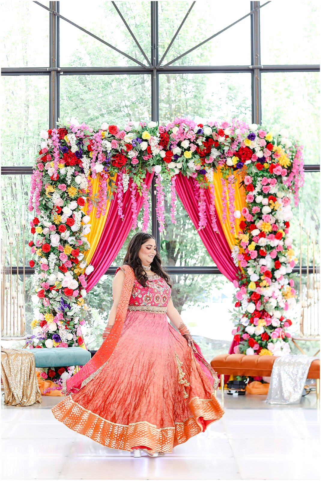 Indian Wedding Sangeet Party at Avent Orangery by Mariam Saifan Photography | Kansas City & STL Indian Wedding Photographer | Colorful Sangeet Decoration Ideas | Wedding at Avent Orangery 