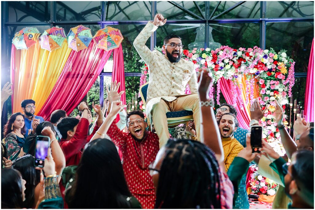 Indian Wedding Sangeet Party at Avent Orangery by Mariam Saifan Photography | Kansas City & STL Indian Wedding Photographer | Colorful Sangeet Decoration Ideas | Wedding at Avent Orangery 