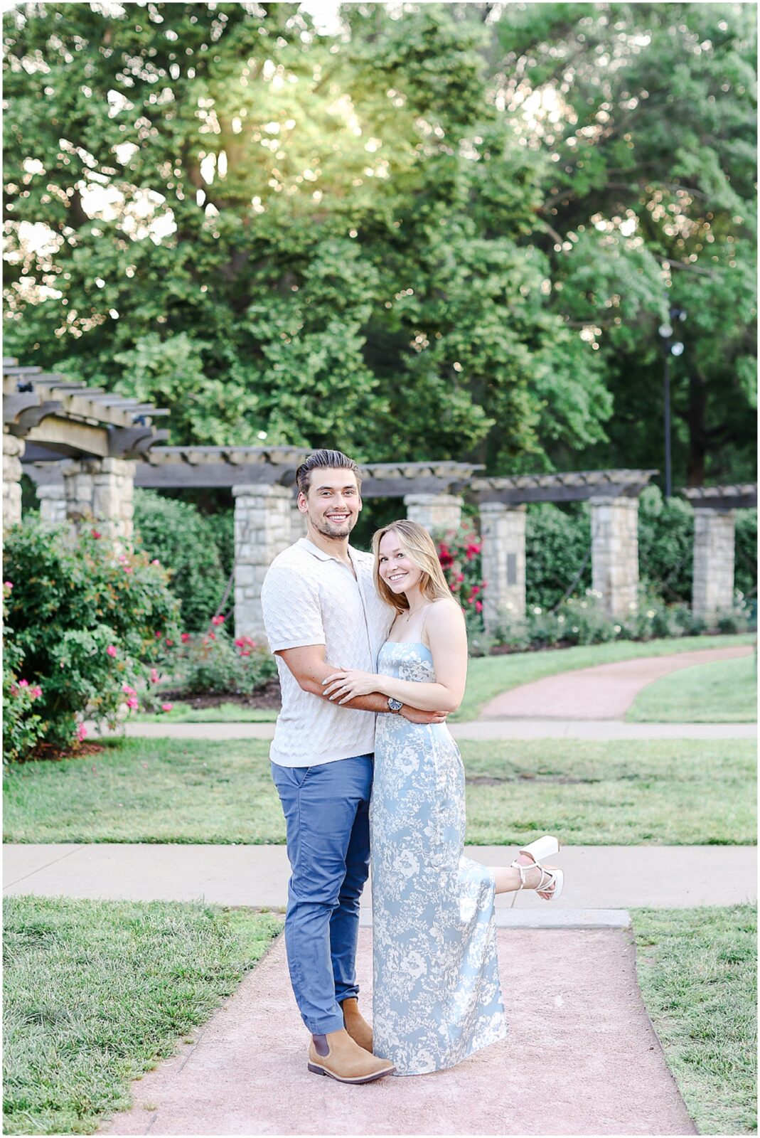 Stunning Romantic Engagement Photos in Kansas City with Light & Airy Vibrant Colors at a Rose Garden in Loose Park and the Nelson Atkins Museum | Isabelle & Collyn | KC Wedding and Engagement Photographer Mariam Saifan Photography