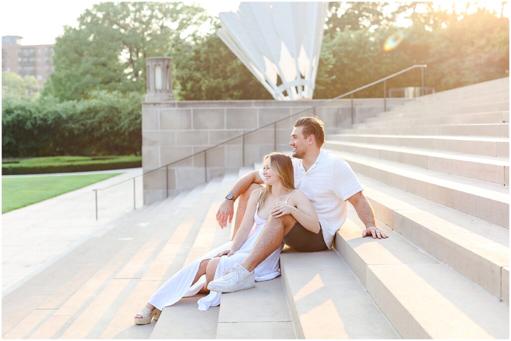 Stunning Romantic Engagement Photos in Kansas City with Light & Airy Vibrant Colors at a Rose Garden in Loose Park and the Nelson Atkins Museum | Isabelle & Collyn | KC Wedding and Engagement Photographer Mariam Saifan Photography