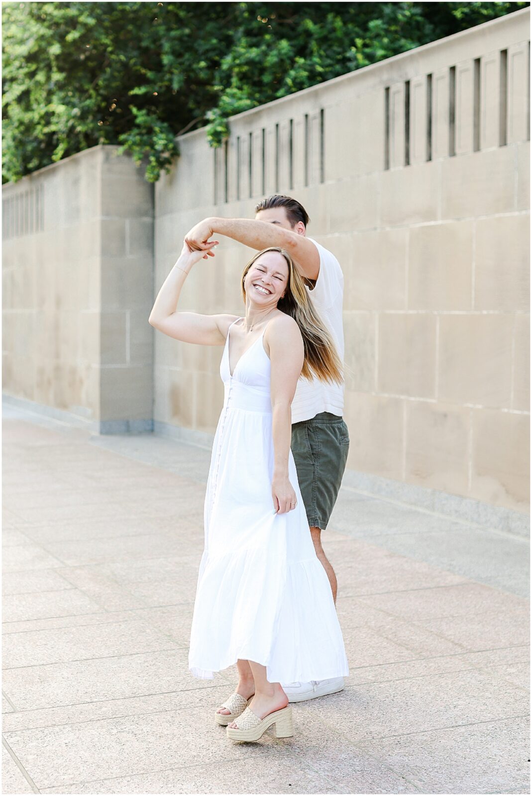happy light and bright engagement photos in kansas city 