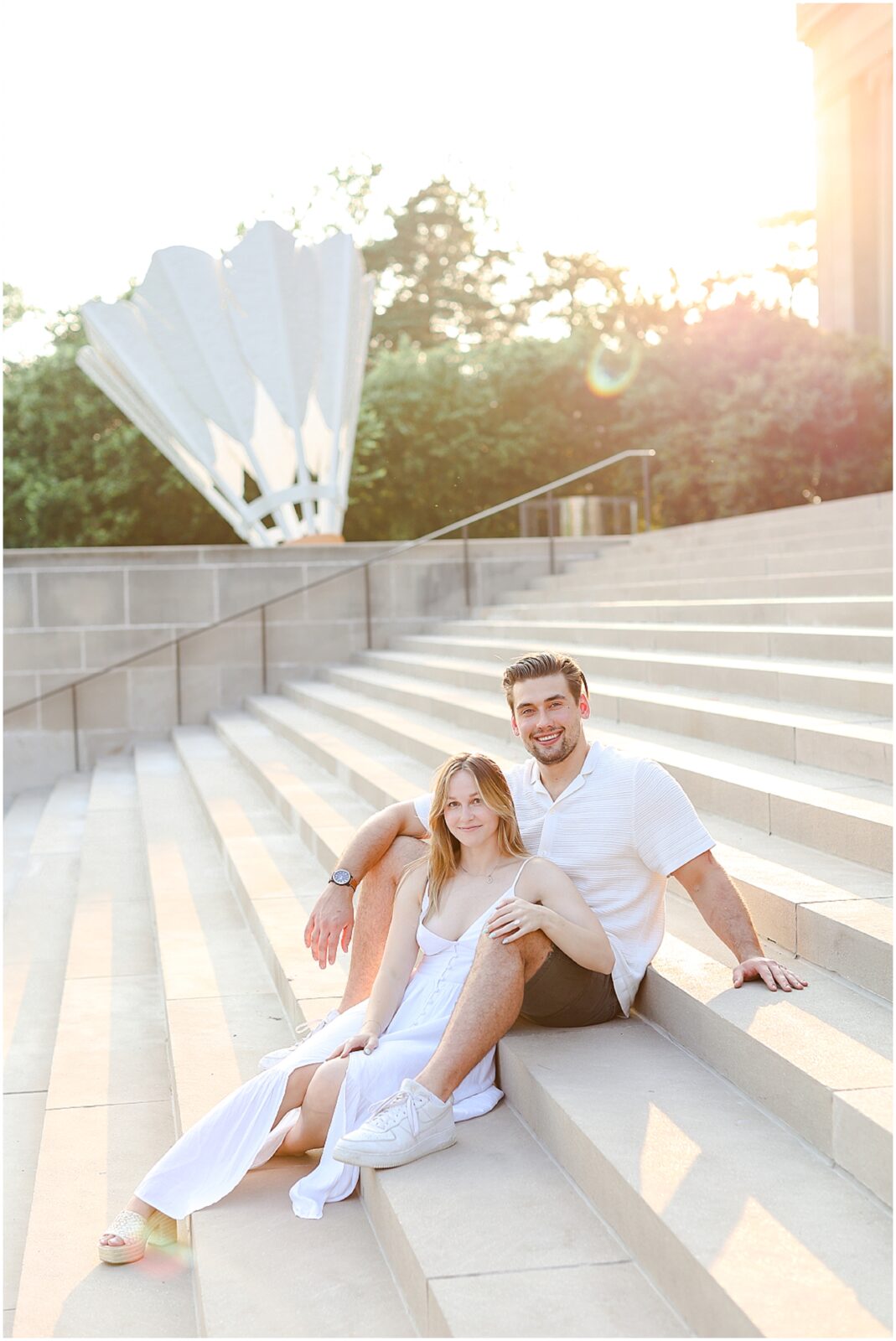 Stunning Romantic Engagement Photos in Kansas City with Light & Airy Vibrant Colors at a Rose Garden in Loose Park and the Nelson Atkins Museum | Isabelle & Collyn | KC Wedding and Engagement Photographer Mariam Saifan Photography