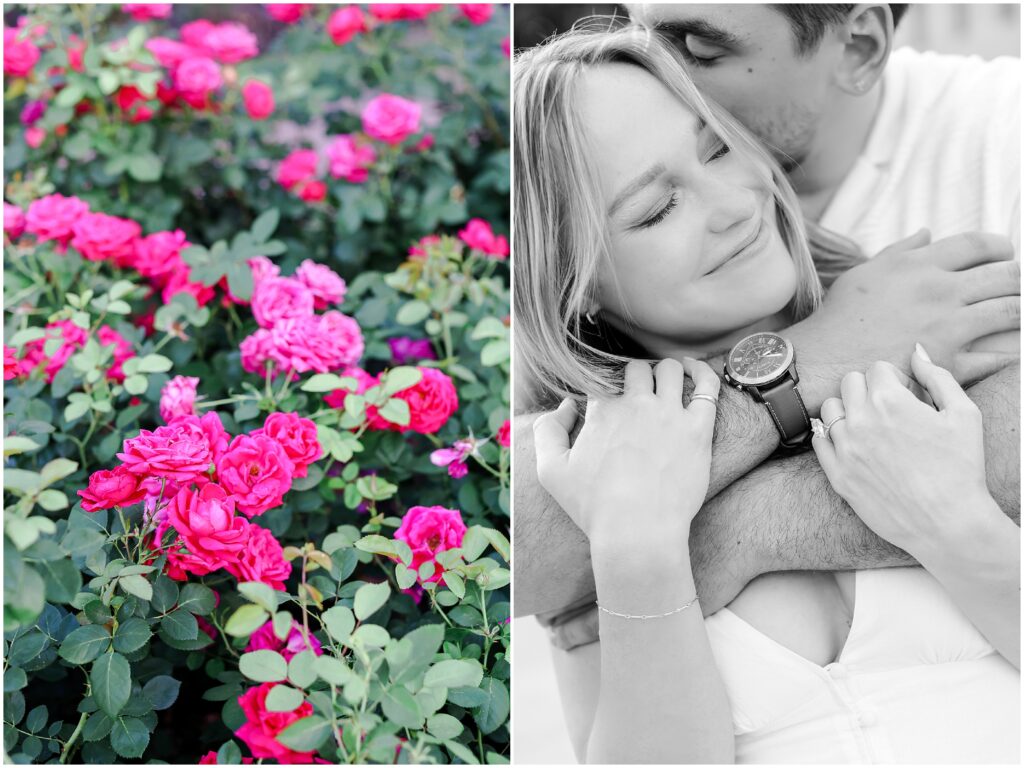 Stunning Romantic Engagement Photos in Kansas City with Light & Airy Vibrant Colors at a Rose Garden in Loose Park and the Nelson Atkins Museum | Isabelle & Collyn | KC Wedding and Engagement Photographer Mariam Saifan Photography