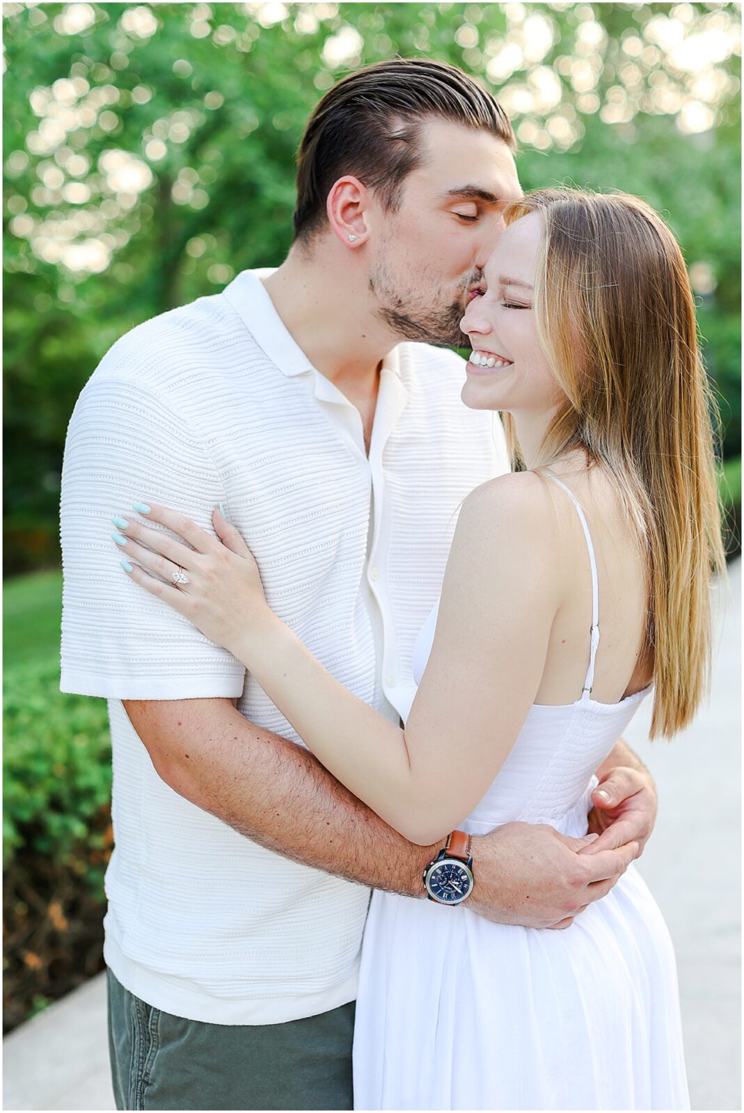 Stunning Romantic Engagement Photos in Kansas City with Light & Airy Vibrant Colors at a Rose Garden in Loose Park and the Nelson Atkins Museum | Isabelle & Collyn | KC Wedding and Engagement Photographer Mariam Saifan Photography