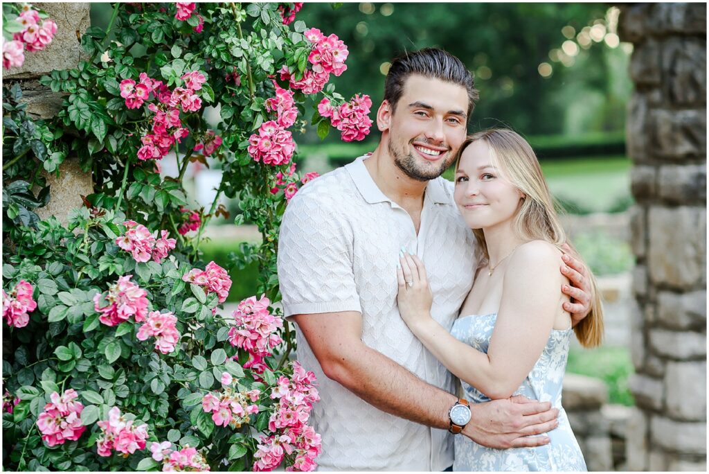 Stunning Romantic Engagement Photos in Kansas City with Light & Airy Vibrant Colors at a Rose Garden in Loose Park and the Nelson Atkins Museum | Isabelle & Collyn | KC Wedding and Engagement Photographer Mariam Saifan Photography