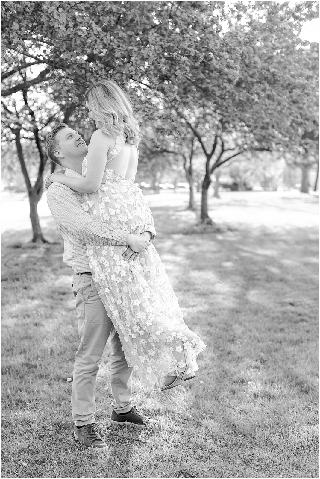 Kansas City and Olathe and Overland Park Kansas - Engagement Photos - Engagement Session - Pink Trees - Spring Pink Flowers Wedding Photos