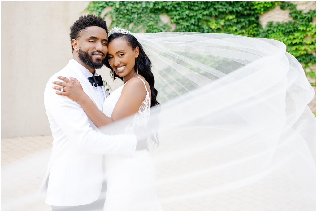 Kansas City Wedding Photography for an Ethopian King & Queen | KC Wedding Photographer Mariam Saifan Photography | Loews Hotel Kansas City & Kauffman Center | Engagement Photos | Where to Take Photos in KC | Overland Park Indian Wedding Photographer | Black Wedding | Lace Wedding Dress and White Wedding Attire | Epic Veil Photo | Education | Photographer Educators 