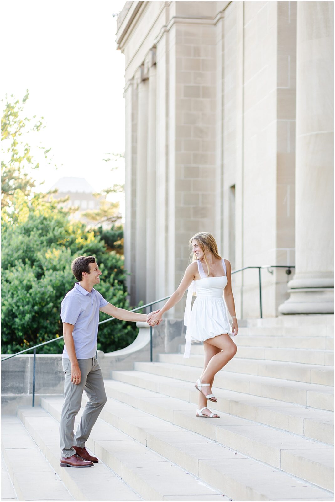 Engagement photos at the Kansas City Nelson Atkins Museum for Kate & Jake by Mariam Saifan Photography | KC Engagement Photos | What to Wear | Location Ideas | Grand Hall Wedding | 2024 Wedding Photographers 