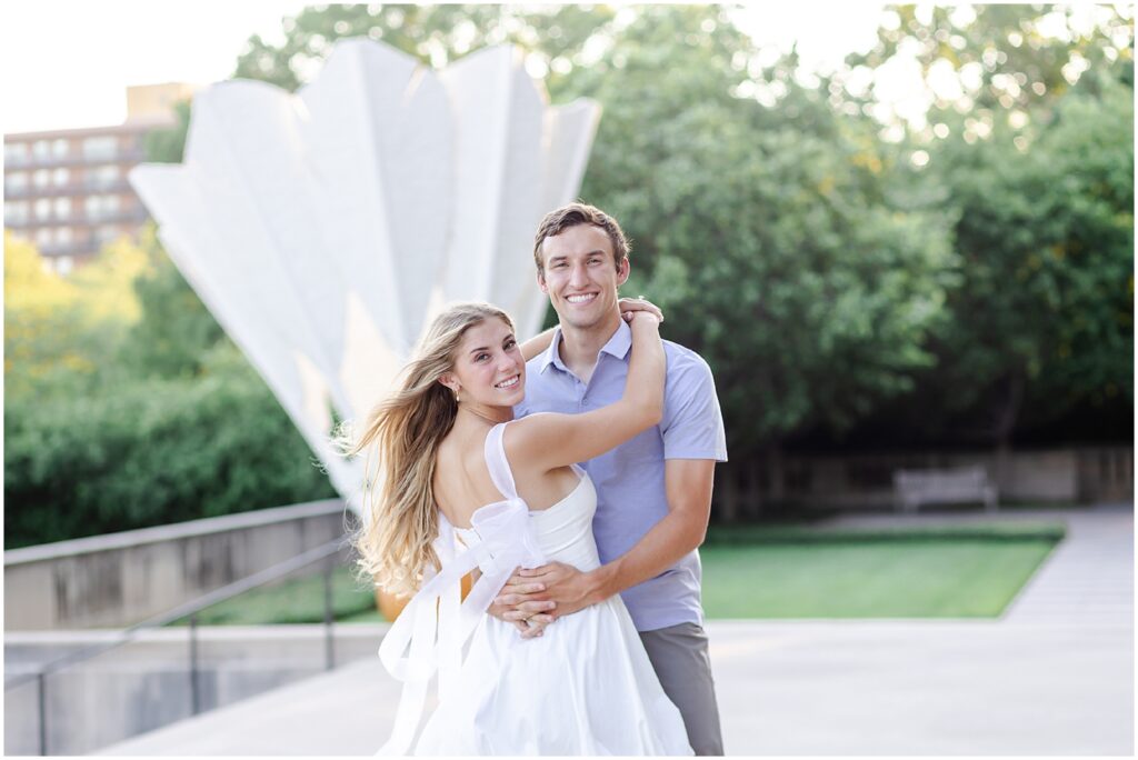Engagement photos at the Kansas City Nelson Atkins Museum for Kate & Jake by Mariam Saifan Photography | KC Engagement Photos | What to Wear | Location Ideas | Grand Hall Wedding | 2024 Wedding Photographers