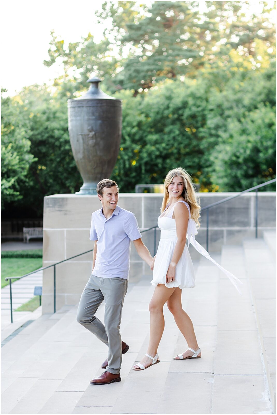 Engagement photos at the Kansas City Nelson Atkins Museum for Kate & Jake by Mariam Saifan Photography | KC Engagement Photos | What to Wear | Location Ideas | Grand Hall Wedding | 2024 Wedding Photographers 