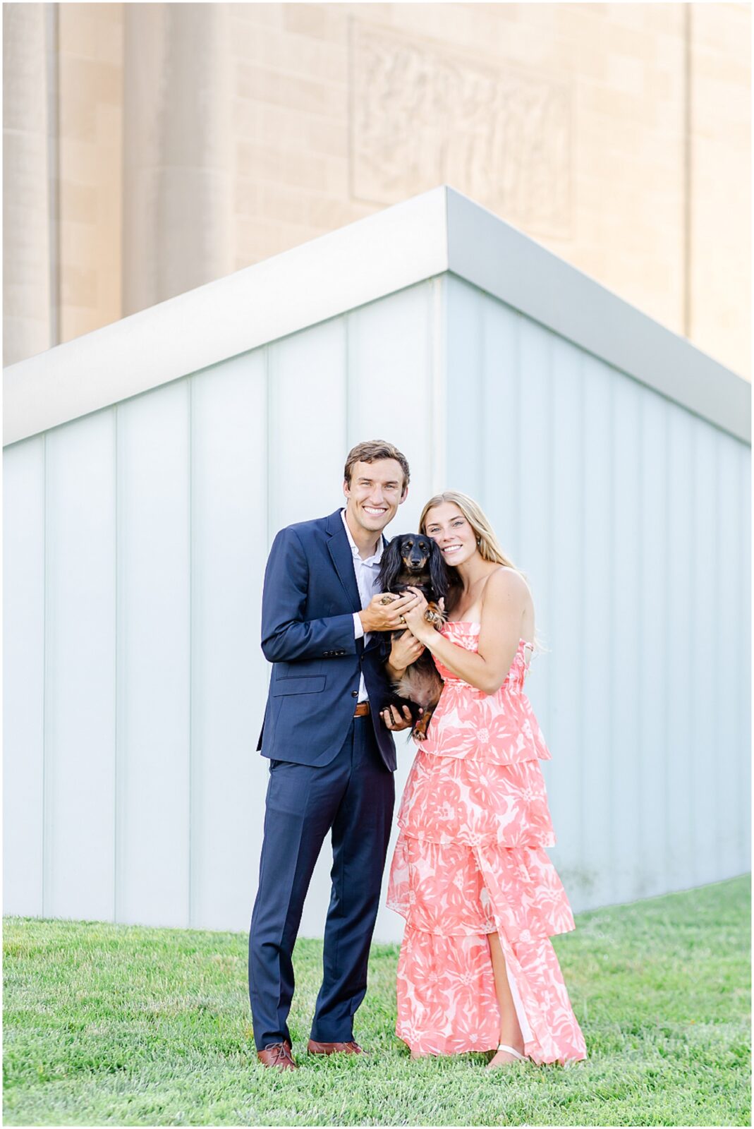 Engagement photos at the Kansas City Nelson Atkins Museum for Kate & Jake by Mariam Saifan Photography | KC Engagement Photos | What to Wear | Location Ideas | Grand Hall Wedding | 2024 Wedding Photographers 