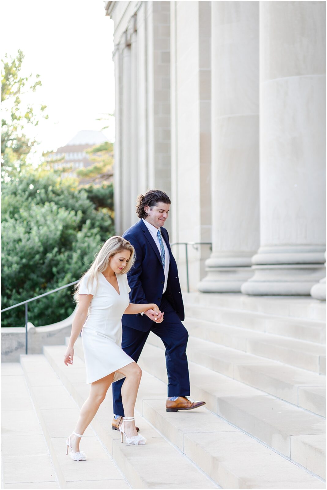 walking up classy engagement photos 