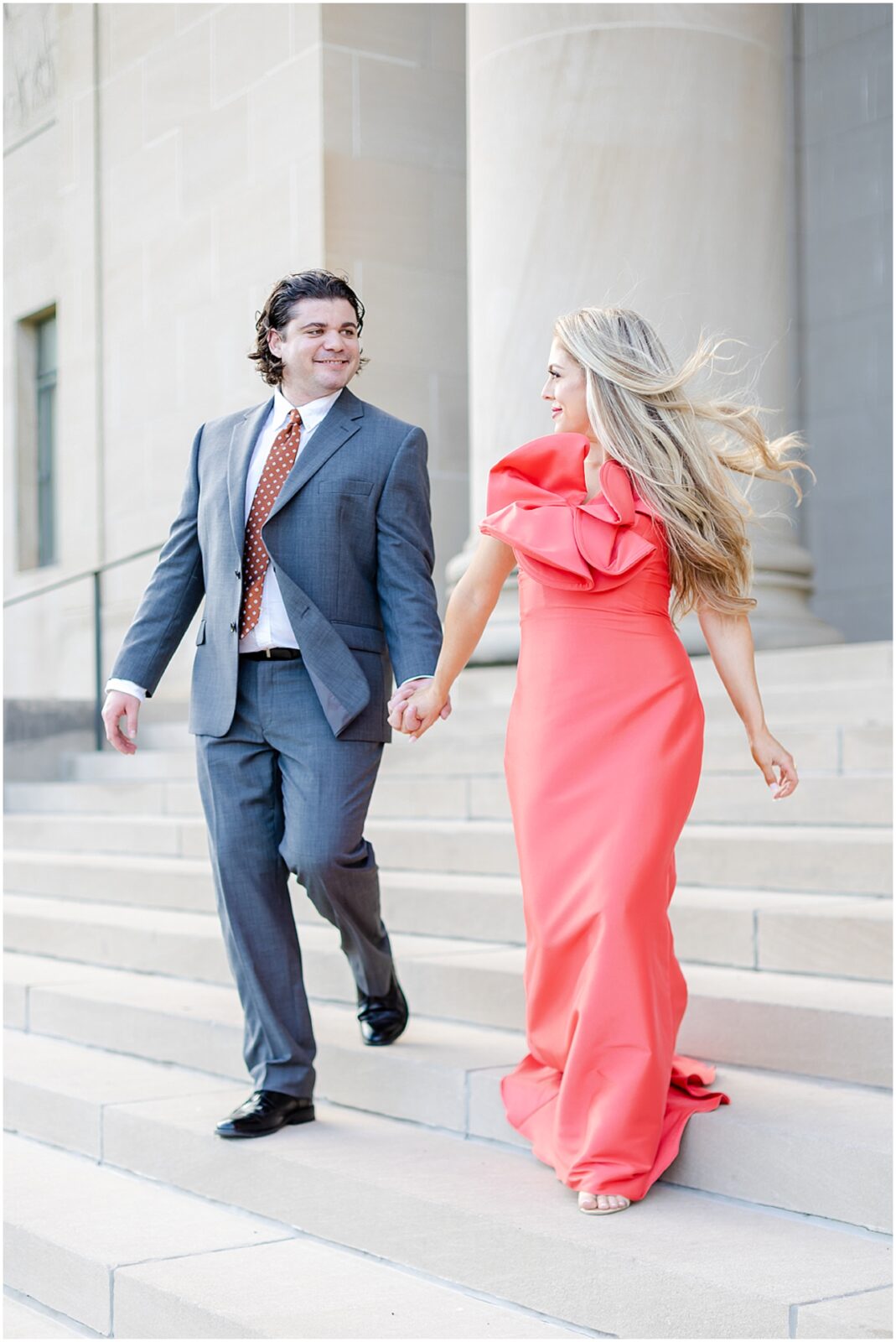 walking and natural colorful engagement photos 