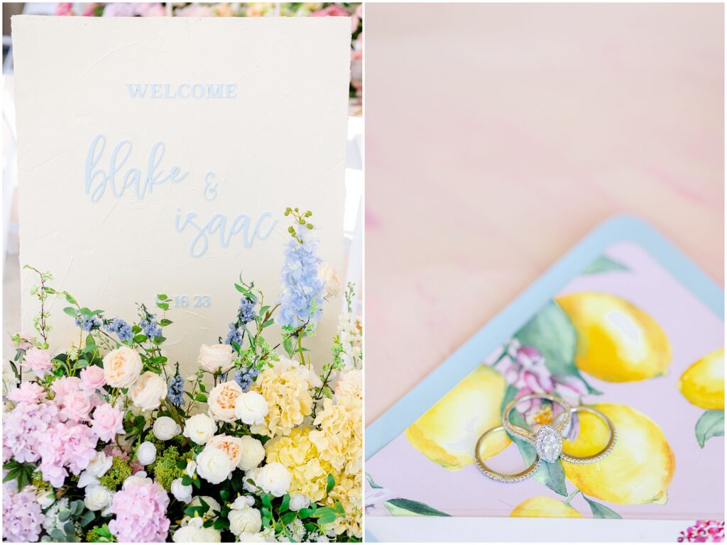 Kansas City luxury wedding photography - Mariam saifan photography - flatlay wedding details - colorful wedding invitations with flowers and lemons - citrus garden theme  wedding invitations  - butterfly wedding shoes bella belle shoes - gorgeous colorful wedding flowers kc wedding florist honoring yours