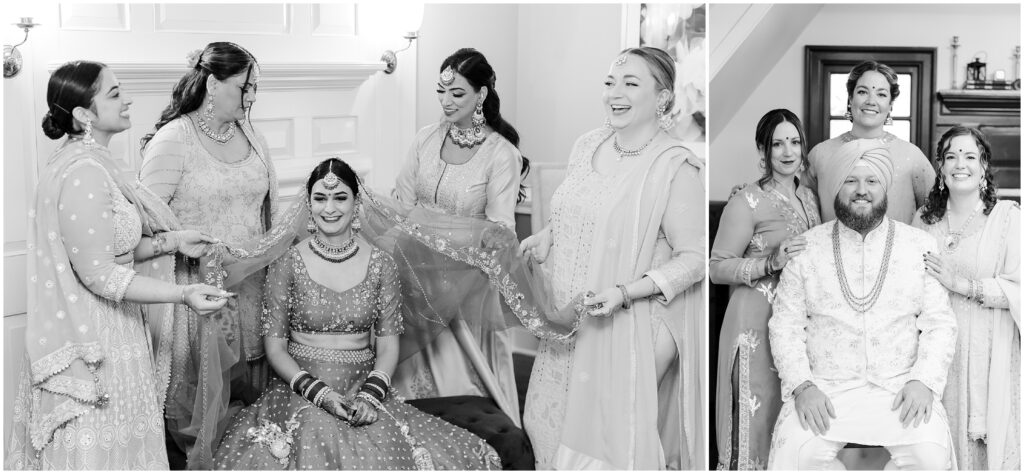 bride and groom getting ready for indian wedding 