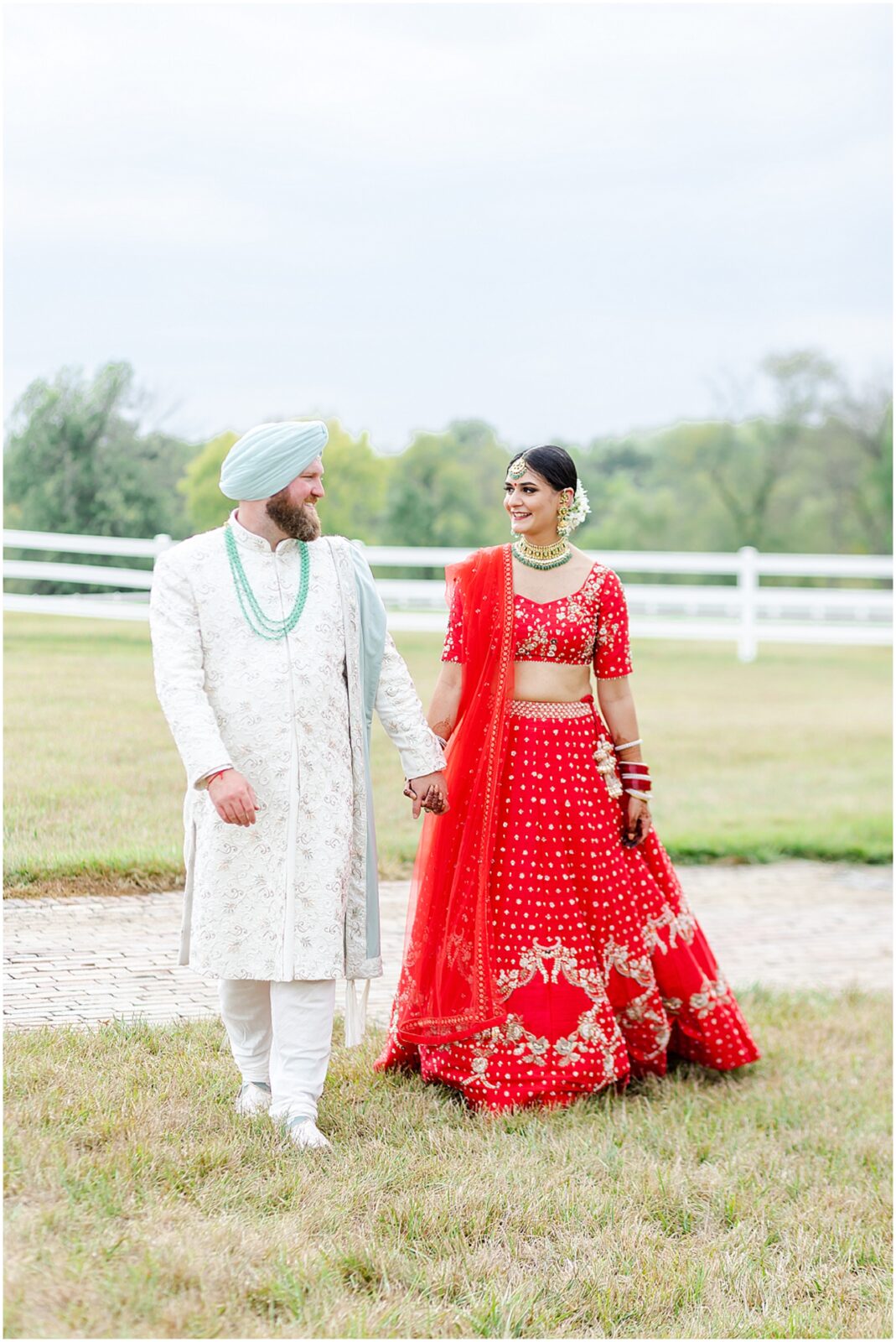 Radiant South Asian Bridal Portraits - Indian Fusion Sikh Wedding Bliss at Kansas Mildale Farms, featuring Sangeet, henna, baraat, dholi, as Seen by Mariam Saifan Photography, Your Trusted Kansas City Wedding Photographer