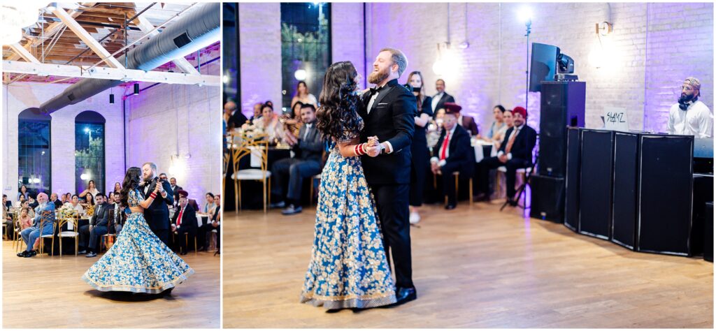 first dances - Elegant Indian Wedding Reception Venue at Loews, Kansas City, Illuminated with Romantic Lighting and Decor, Perfectly Captured by Mariam Saifan Photography - The Bardot Kansas City Venue