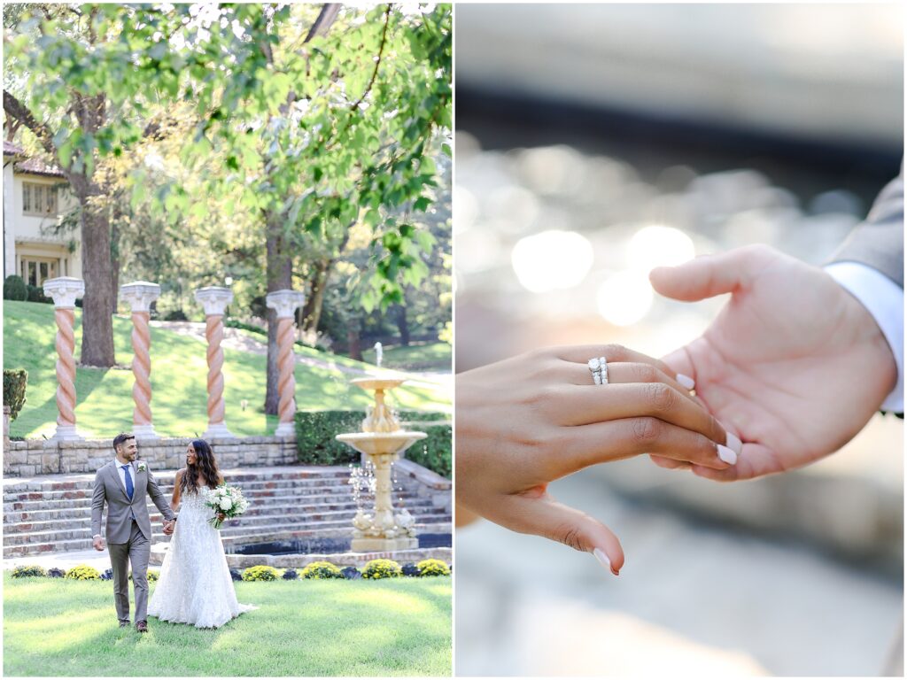 hands with engagement and wedding ring