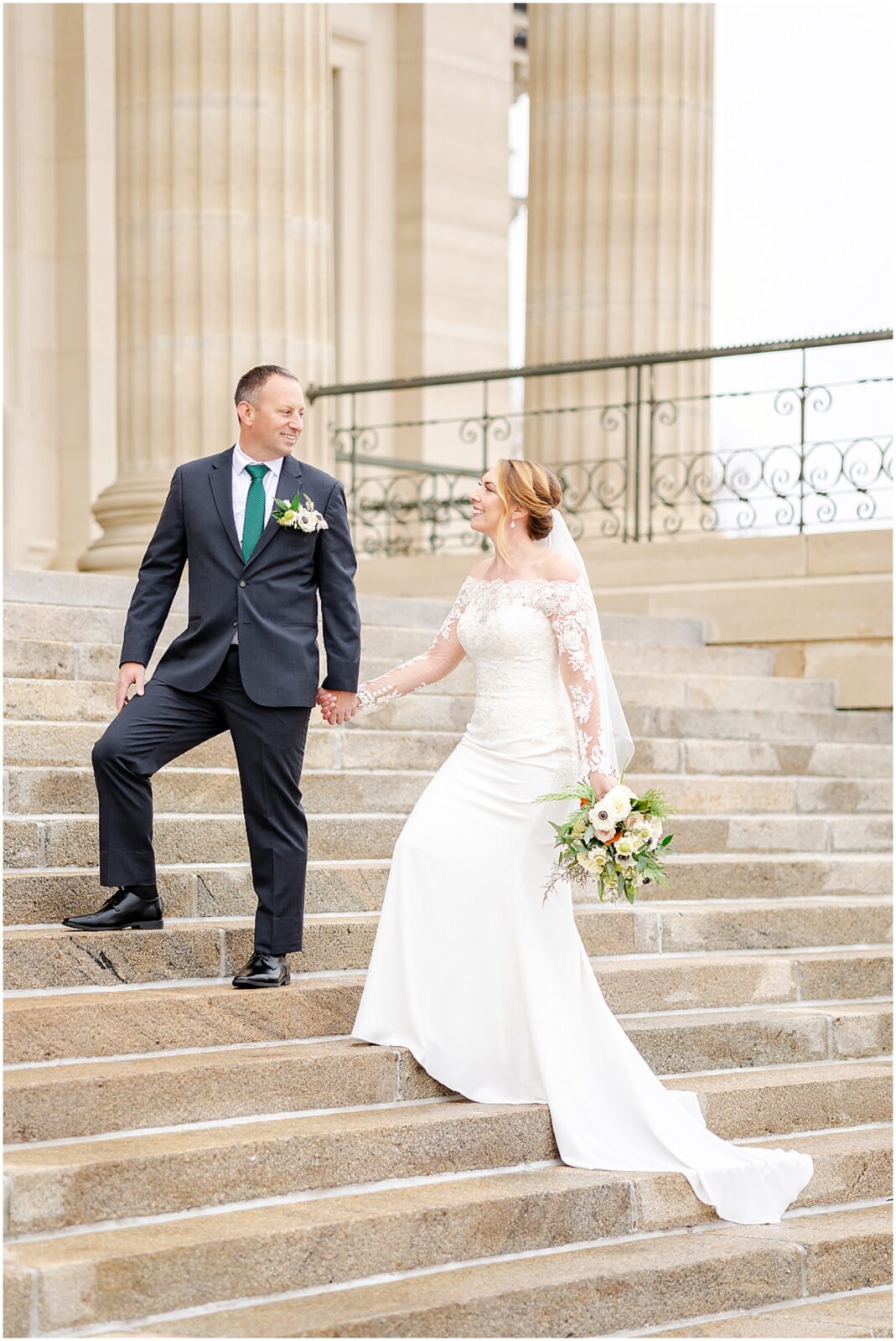 bride and groom walking photos 